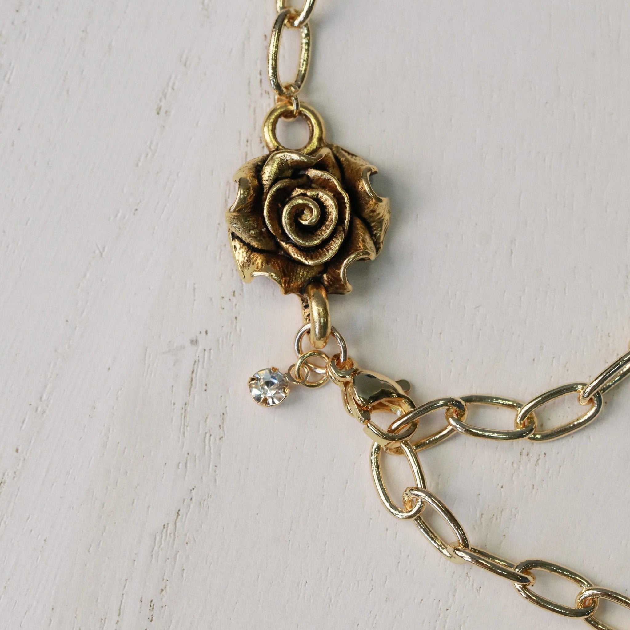 Golden Rose Lariat Necklace - The Gilded Witch